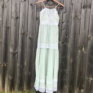 Vintage Mint Green Lace Slip Maxi Dress